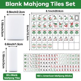 gisgfim Blank Mahjong Tiles Set Include 28 Pcs Blank Mahjong and 180 Pcs American Tile Decal Stickers Suitable for 1.2 Inches Standard Size American Tiles Replace Lost Tile Can Be Used