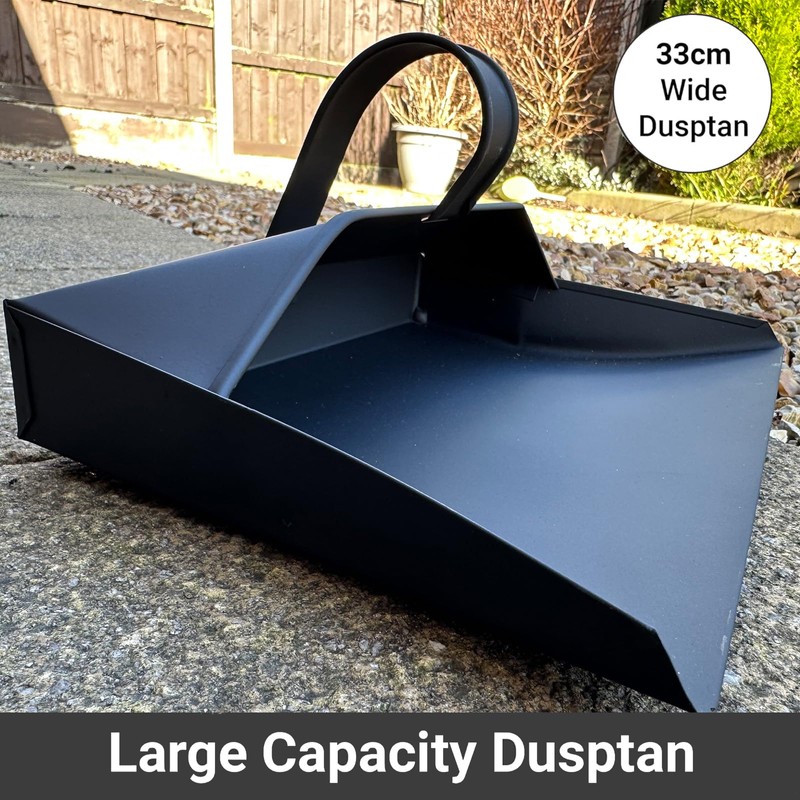 Heavy Duty Metal Dustpan with Handle Industrial Design Large Black