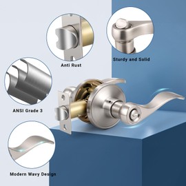 Knobonly 10 Pack Brushed Satin Nickel Door Lever Privacy Door Handles, Zinc Alloy Door Handle Interior, Keyless Lock for Bedroom or Bathroom