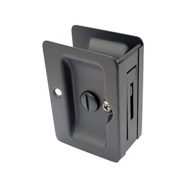 QCAA Premium Quality Solid Brass Rectangular Pocket Sliding Door Pull, Privacy Lock, 3-1/4''X2-1/4'', Matte Black, 1 Pack, Made in Taiwan