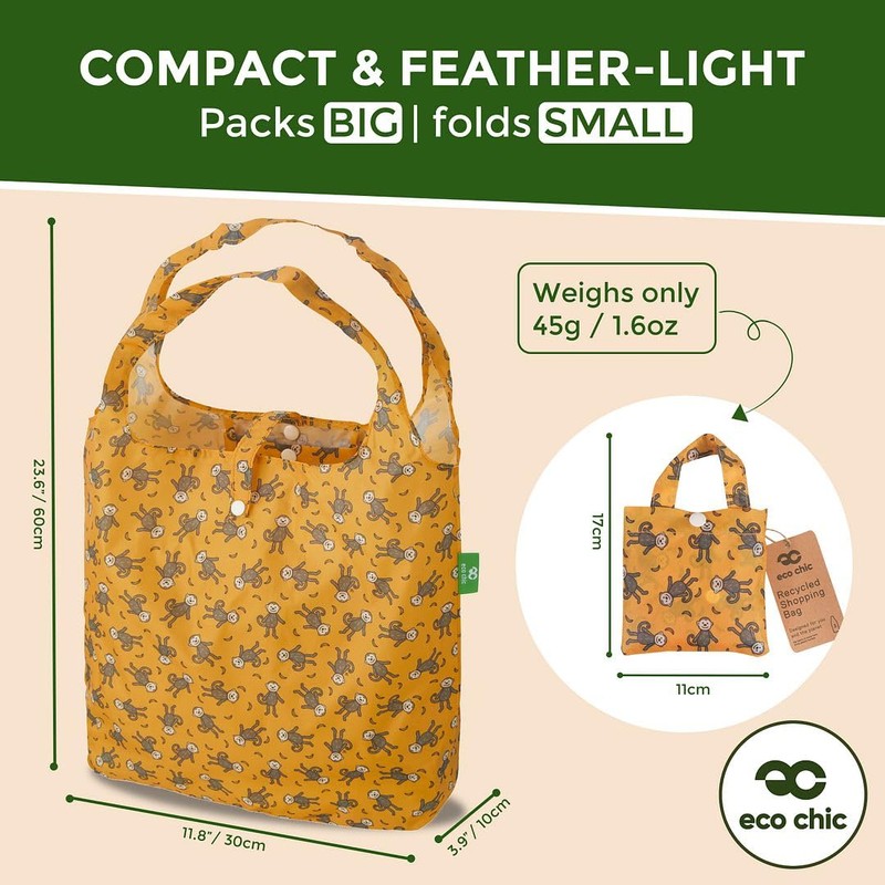 ECO CHIC Lightweight Foldable Reusable Shopping Bag Water Resistant Tote