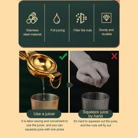 Lemon Squeezer, Manual Stainless Steel Juicer, Hand Press, Juicer with Storage Ring for Lemon, Citrus Lime, 22.6 x 8.4 cm (Gold)
