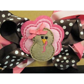 Unbranded Pink and Brown Grosgrain Ribbon Hair Bow, New