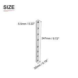 DTGN 247x20x3mm(LxWxT) Flat Straight Brace Plate - Good for Furniture Repairing - Stainless Steel Brace Plate - Silver Tone