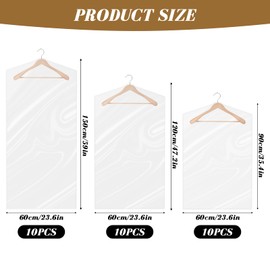 Pack of 30 Plastic Clothes Covers - Dry Cleaning Bags for Garment and Suit Covers - 60 x 90cm/60 x 120cm/60 x 150cm Hanging Clothes Protectors