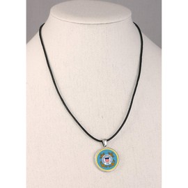 American Coin Treasures Men's Leather Cord Necklace with Washington Quarter Colorized Coast Guard Pendant | Genuine United States Coin | Men’s Accessories