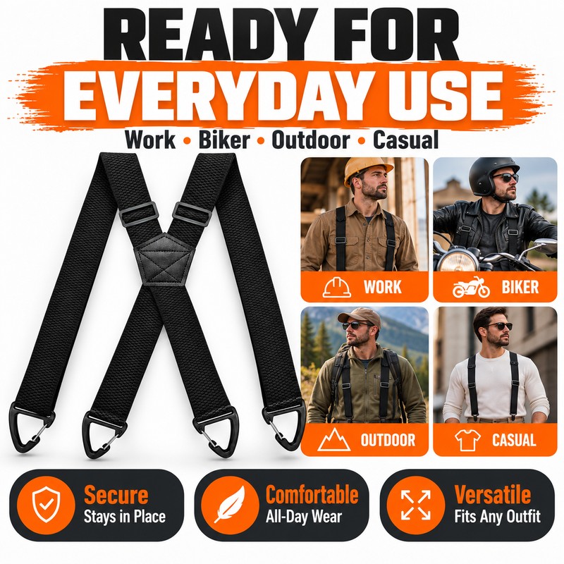 Heavy Duty Suspenders for Men Work Biker Outdoor 3.8cm Wide