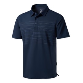 Men's Golf Shirts Dry Fit Moisture Wicking Performance Short Sleeve Collared Polo Shirts for Casual Tennis Bussiness (Navy Coloured Lines, M)