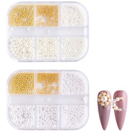 Nail Pearl Parts Sphere Nail Parts White Beige Gold Pearl 0.8mm 1mm 1.5mm 2mm 2.5mm 3mm 3D Rhinestone Beads Nail Art Deco Parts DIY Nail Design Craft Material (Set of 2)