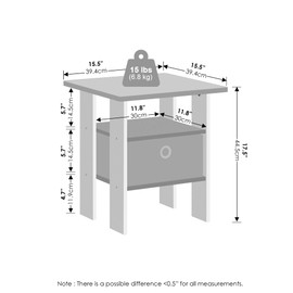 Furinno Tidur Bedside Table Nightstand with Bin Drawer, French Oak/Black