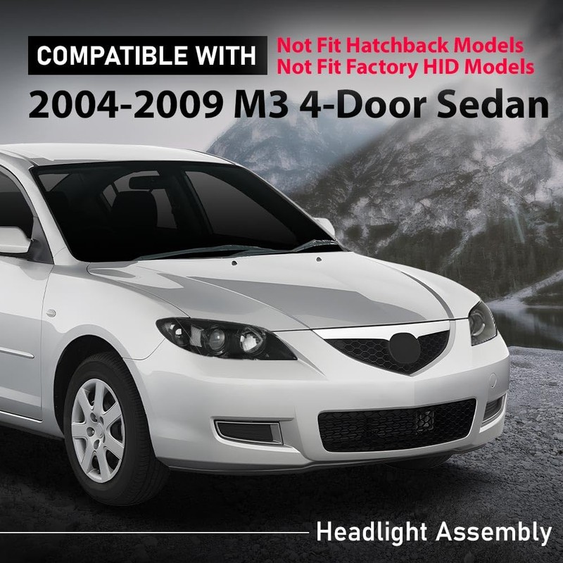 G-PLUS Projector Headlights Assembly Halogen Compatible with Mazda 3 4-Door