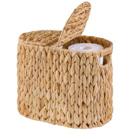 ELONG HOME Toilet Paper Basket with Lid, Water Hyacinth Wicker Toilet Paper Storage Holder for 4 Rolls, Toilet Paper Storage for Bathroom