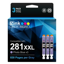 E-Z Ink Compatible Ink Cartridge Replacement for Canon CLI-281XXL CLI 281 XXL to use with PIXMA TS8320 TS8220 TS8120 TS9120（Photo Blue，3 Pack）