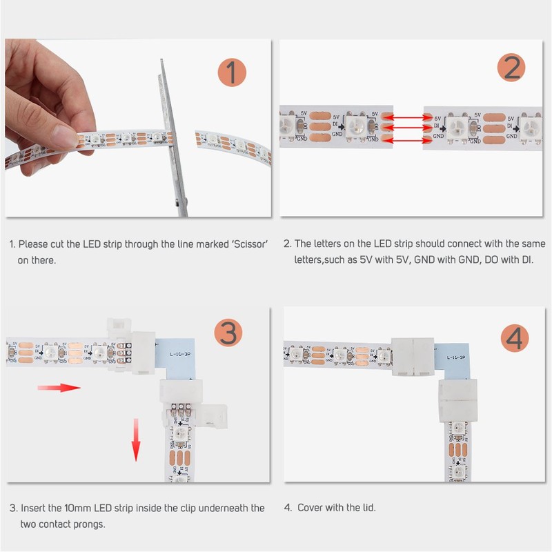 BTF-LIGHTING 10 Sets 3PIN 10mm 0.39in Width Right Angle L