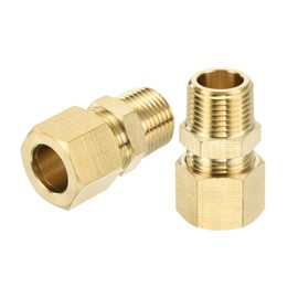 sourcing map 3Pcs Brass Compression Tube Fitting, 1/2" Tube OD x 3/8" NPT Male Connector Straight Coupling Adapter Union Fittings