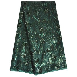 SanVera17 African Fabric 3D Sequins Net Fabrics Nigerian Embroidered Lace Fabric for Party Dress (Dark Green) 5 Yards