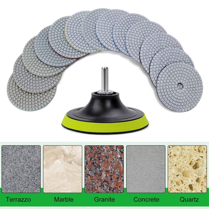 16PCS Wet Dry Diamond Polishing Pad Kit, 4 Inch Diamond