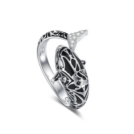 YueYuan Orca Ring 925 Sterling Silver Orca Jewellery Animal Ring Adjustable Ring for Women