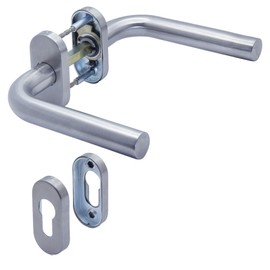 APECS Door Handles Oval Rosette Stainless Steel for Front Door and Interior Doors with Key Rosette Handle Set Profile Cylinder L-Model H-0901+PZ