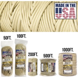 TOUGH-GRID 750lb Buckskin (Desert Sand) Paracord/Parachute Cord - Genuine Mil Spec Type IV 750lb Paracord Used by The US Military (MIl-C-5040-H) - 100% Nylon - 200Ft. - Buckskin