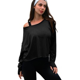 UNIANKIYA Open Back Workout Tops for Women Long Sleeve Cropped Athletic Clothes Gym Running Yoga Low Impact Sports T Shirts Black