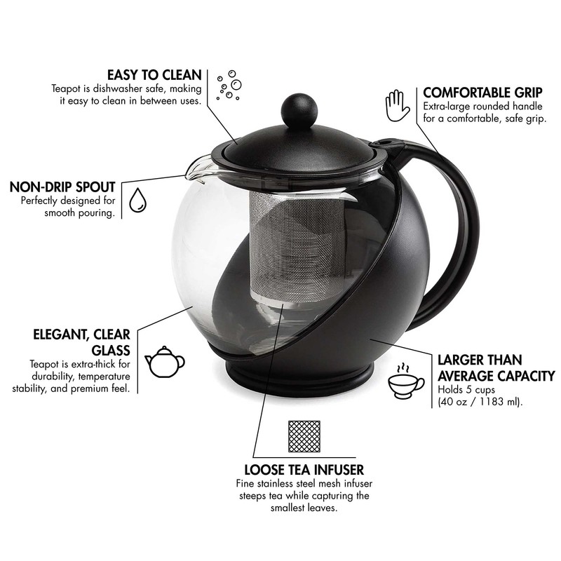 Primula Half Moon Teapot with Removable Infuser, Glass Tea Maker