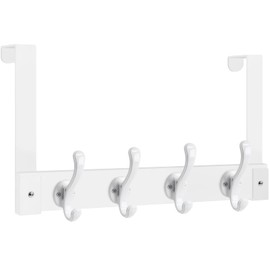 Homode Over The Door Hooks Heavy Duty, Wood Over Door Hanger Hook, Over Door Towel Rack with Coat Hooks for Hanging Towels Clothes Hats Bags, Back of Bathroom Door, White