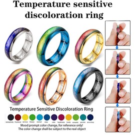 Apocalyptic-K Color Changing Ring，6mm Stainless Steel Temperature Sensative Color Changing Wedding Band Mood Ring… (Gold/Colorful/Rose Gold, 9(62MM))