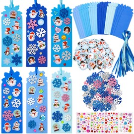 Snowflake Bookmark Craft Kits for Kids DIY Christmas Foam Stickers Arts and Crafts for Xmas Holiday Activity Supplies 24 Sets