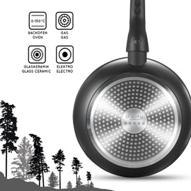 DIVORY Bratpfanne 16cm kein Induktion – Antihaft Beschichtete kleine Universalpfanne für alle Herdarten - Sichere Griffe (Helles Holz, 16cm)