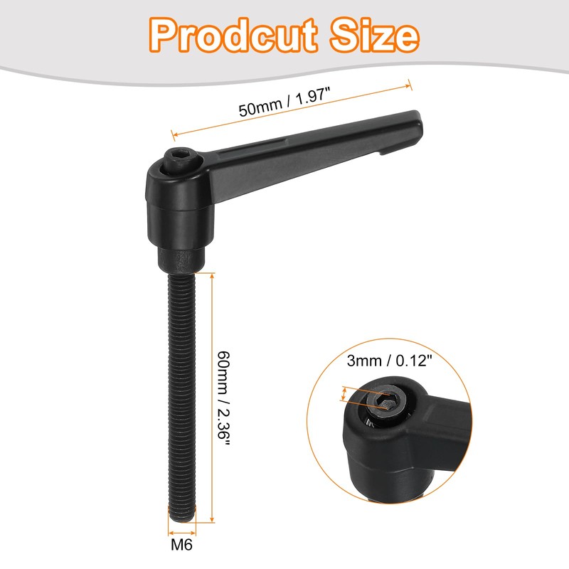 sourcing map 4Pcs M6 x 60mm Adjustable Knobs Handle Male
