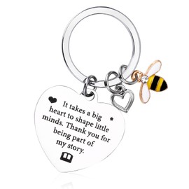 Amaxiu Teacher Appreciation Gifts Keychain, Cute Thank You Gift Keyring Rhinestone Bee Heart Key Chain for Graduation Teacher Birthday Christmas Women Men