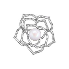EMEGCY Camellia Pearl Brooch Pin 18k Gold Plated Rhinestone Flower Brooches Pins Jewelry Gifts for Women