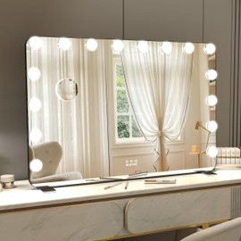 BEAUTME Large Vanity Mirror with Lights, 35.9''×24.3'' Makeup Mirror, Light up Mirror with 16 Dimmable LED Lights and 10X Magnification, 3 Colors Lights Modes, Touch Control