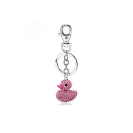 WJR Cute Rubber Ducky Keychain Pink Yellow Happy Duck Rhinestone Crystal Keychain Purse Backpack Accessories For Women(Pink)