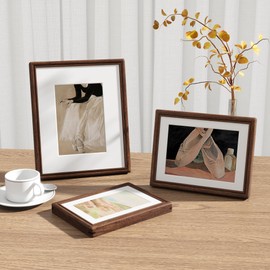 RICHFOCUS 8.5x11 Picture Frame, Natural Solid Walnut Wood Picture Frame with High Tempered Glass, Handcrafted Rounded Corner 8.5 by 11 Wooden Frame Matted to 6x8 Photo for Wall & Tabletop Display