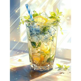 LEADINTOP Diamond Art Summer Cup Round Beads, 11.8 x 15.7 inches (30 x 40 cm), Diamond Painting Kit, Mosaic Art, Popular, Bead Art, Cute, Beginners, Adults, Kids, DIY, Handicraft Kit, Present, Arts,