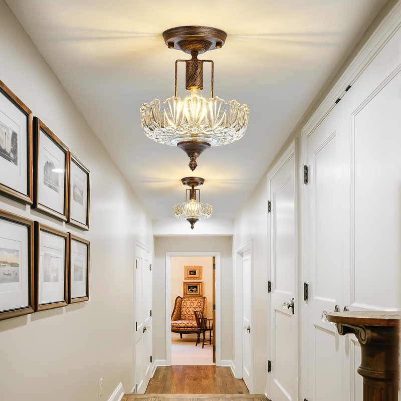 UOFUS Glass Ceiling Light Fixture Vintage Small Semi Flush Mount