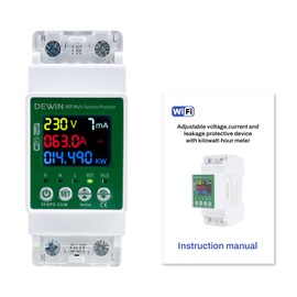 Wattive WLAN 1 Phase Electricity Meter, DIN Rail 230 VAC, Tuya Smart Meter, AC Meter, KWh Meter, Voltmeter, LCD Digital Electricity Meter with Overvoltage, Undervoltage and Overcurrent Protection
