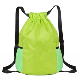 chongning Drawstring Gym Bag, Large Sports Backpack, Waterproof Drawstring Bag Bring Two Side Pockets, Swim Bags for Women Men, Gym Sack for School Sports Swimming Gym Travel Beach (Green)
