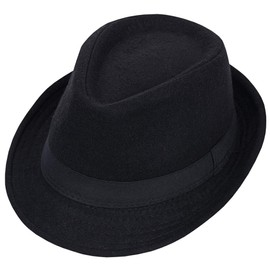 Manhattan Gangster Fedora Hat for Men - 1920s Vintage Style Wool Felt Derby Hat with Band for Weddings Costumes and Formal Dress (Classic Black 56-58 cm)