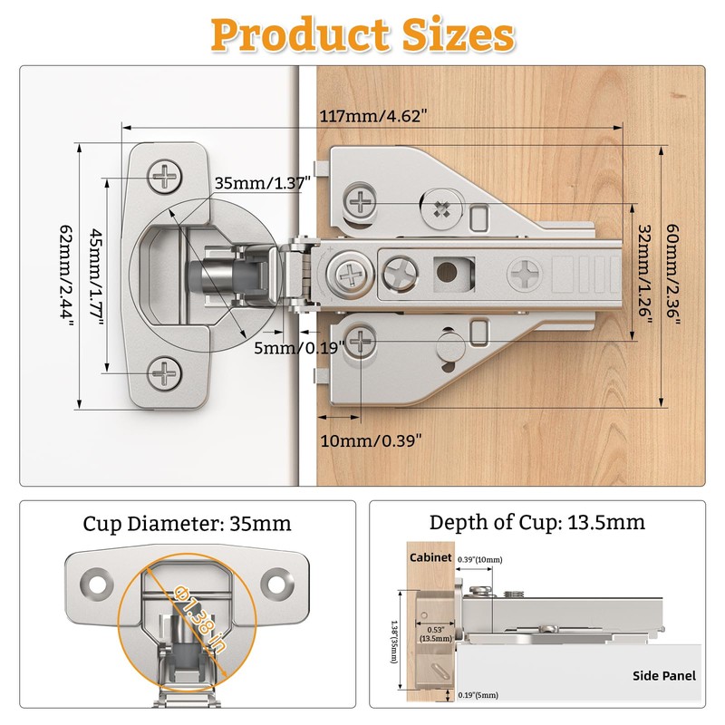 Chibery 20 Pack Full Overlay Cabinet Hinges, Face Frame &