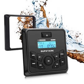 Marine Audio System with Marine Speakers and Gauge Receiver Package, IPX6 Weatherproof Bluetooth Audio Receiver and AM FM Radio Receiver, USB, MP3, Aux Input, 2 x 6.5 Inch Boat Speakers
