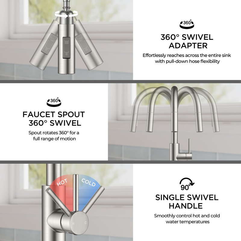 FORIOUS Kitchen Faucet with Pull Down Sprayer, Modern Single Hole