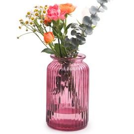 OFFIDIX Glass Vase,7.3 * 4.3in Vertical Line Geometric Faceted Design Flower Vase
