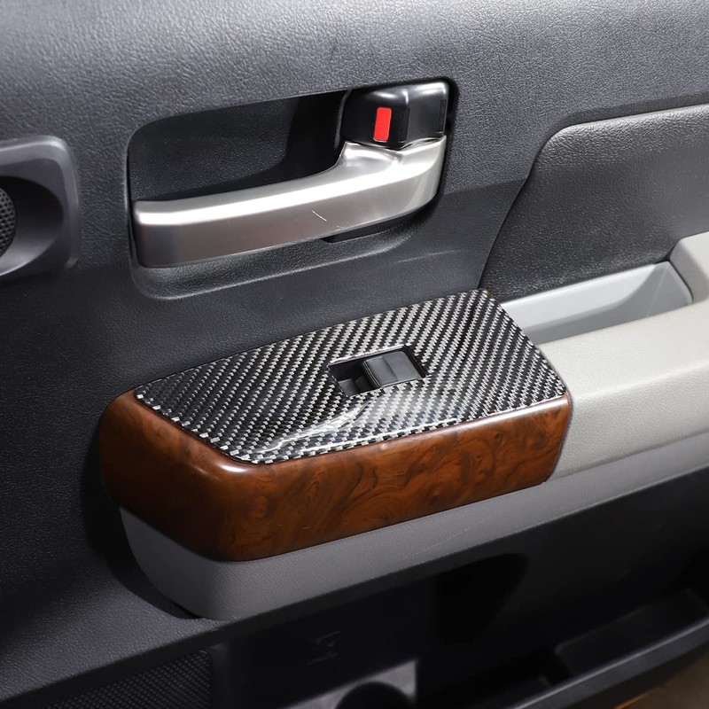 HIRUFAIT 4PCS Car Door Window Lift Switch Panel Frame Sticker