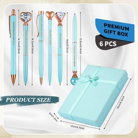 Yeaqee 6 Pcs Inspirational Pen Set for Women Gift Diamond Pens with Crystal Motivational Ballpoint Pen with Gift Box Nurse Teacher Wedding Graduation Mother Day Gift Supplies(Blue)