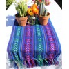Del Mex Woven Rebozo Style Mexican Table Runner Scarf (Blue)
