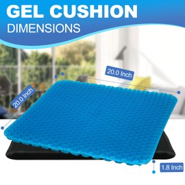 Gel Seat Cushion for Long Sitting - 20" x 20" x 1.8" (Extra Thick＆Soft) Gel Cushion for People Over 140 lbs, Pressure Relief Cushion for Office Chair, Egg Cushions for Wheelchair, Gel Pad for Car