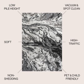 JONATHAN Y SOR203E-5 Swirl Marbled Abstract Indoor Area-Rug, Casual, Contemporary, Transitional Easy-Cleaning,Bedroom,Kitchen,Living Room,Non Shedding, Black/Ivory, 5 X 8